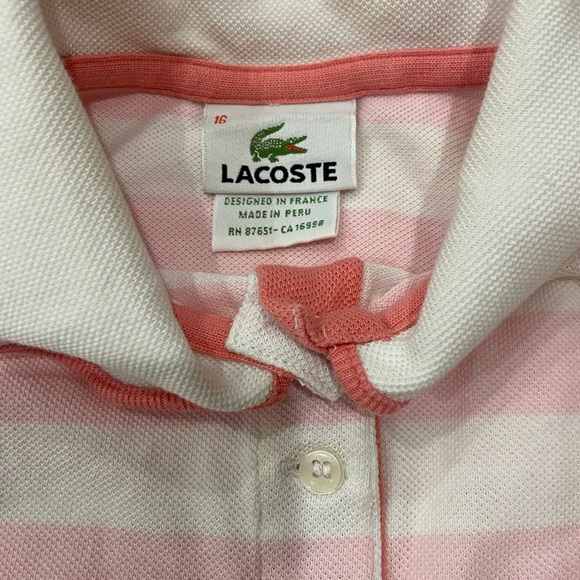 Lacoste Pink & White Striped Polo - Picture 2 of 6